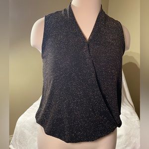 ALFANI Women’s Black and Gold Metallic Faux-Wrap Sleeveless Tank Top